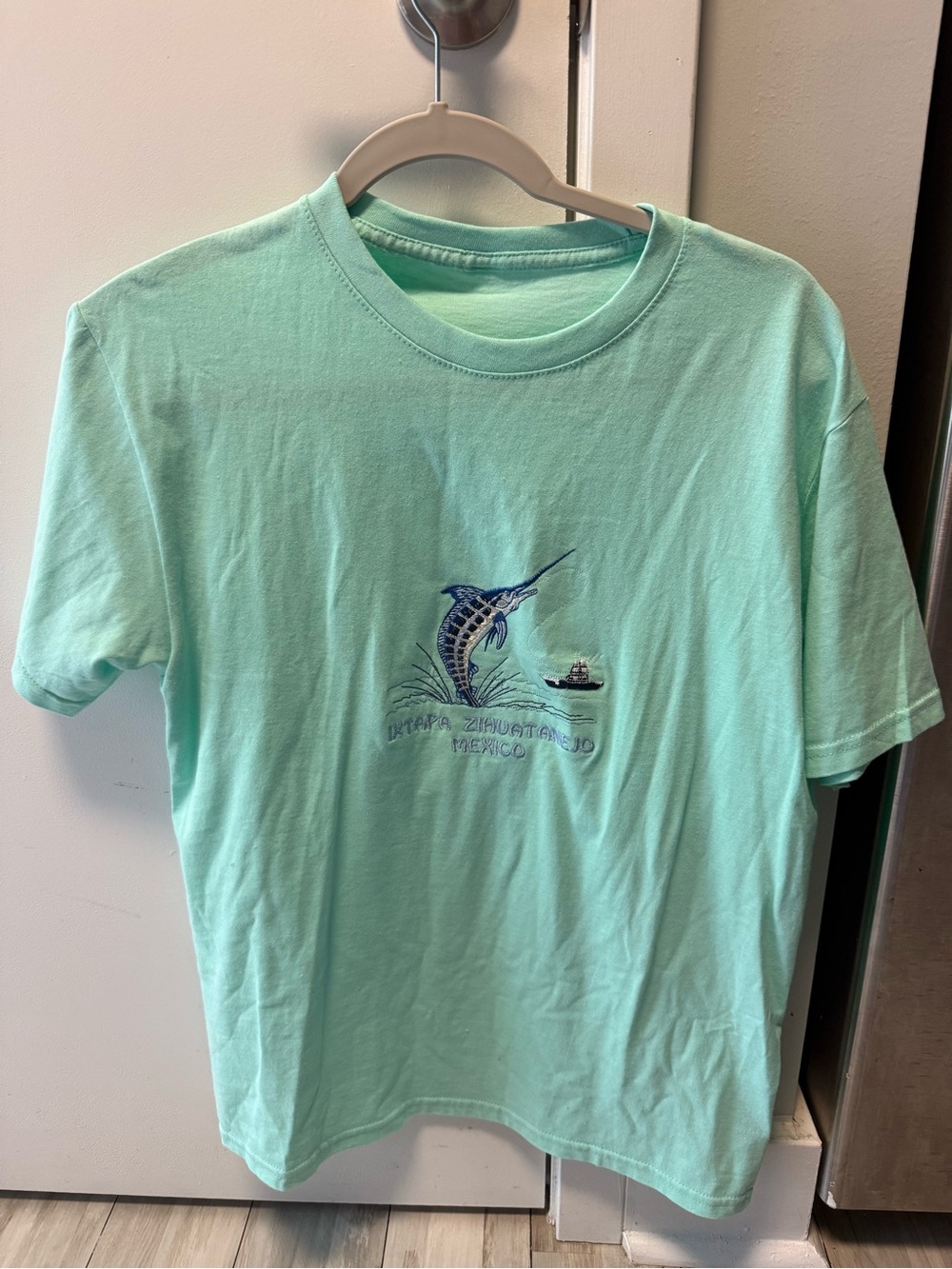 Mint Green Short-Sleeve T-Shirt with Embroidered Marlin